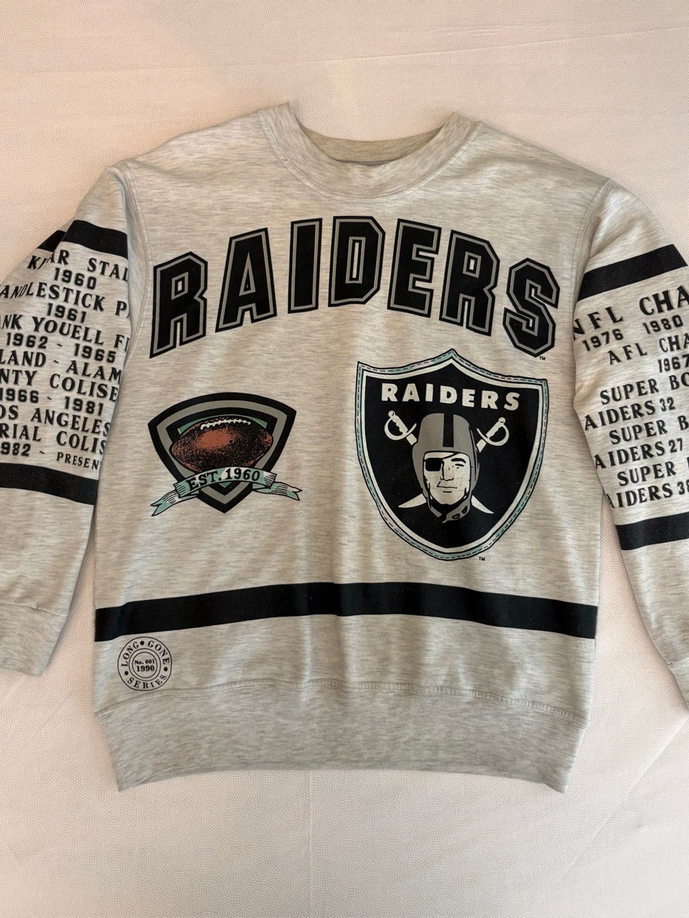 Vintage Raiders Grey Graphic Crewneck Sweatshirt - made in the USA